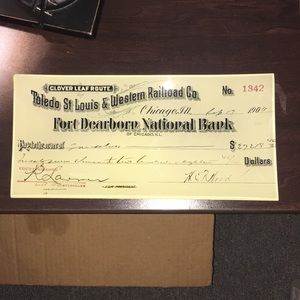 Twos Company Fort Dearborn National Bank Antique Check Bent Glass T…